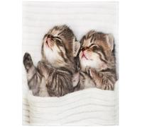 Yisumei Couverture douce en flanelle Motif chatons, couverture polaire douillette, couvre-lit, Polyester, Blanc., 150x200 cm