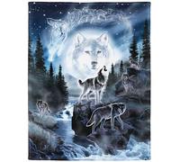 Yisumei Couverture douillette en flanelle douce et douce Couverture polaire motif loups sous la Lune, Polyester, Blanc., 150x200 cm