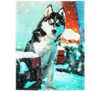 YISUMEI Couverture douillette en flanelle douce Motif loup-neige et husky 150 x 200 cm