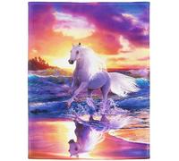 Yisumei - Couverture douillette ou jeté de lit en flanelle douce et polaire motif cheval au galop coloré, 150 x 200 cm, Polyester, Blanc., 150x200 cm