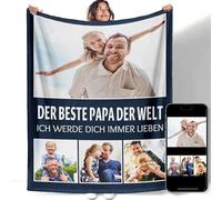 YISUMEI Couverture personnalisée avec photo et texte - Couverture douillette en flanelle de qualité supérieure pour la famille - Personnalisable - Cadeau père papa avec 4 photos