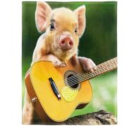 YISUMEI - Couverture polaire douce - Joli petit cochon jouant de la guitare, 150 x 200 cm, convient pour lit ou canapé