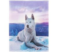 YISUMEI Couverture polaire, motif loup blanc neige, impression numérique, jeté en fourrure Fuax, 150 x 200 cm