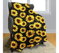 YISUMEI Couverture Tournesol 150x200 cm Impression Double Face Douce Chaude Fleurs Noires Plaid pour Femmes Filles Maman Cadeaux d'Anniversaire