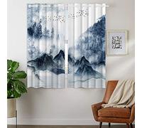 YISUMEI - Lot de 2 rideaux occultants à isolation thermique avec œillets pour chambre à coucher et salon - Motif forêt givrée à l'encre chinoise - 110 x 160 cm (l x P)