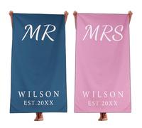YISUMEI Lot de 2 serviettes de plage personnalisées Mr et Mrs - Serviettes de plage personnalisées pour mariée et marié avec noms, mari et épouse - Serviette de bain/piscine/bain pour lune de miel