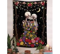 YISUMEI Tapisserie murale tête de mort « The Kissing Lovers » pour chambre à coucher, fleurs esthétiques, étoiles, décoration murale, taille M/130 x 150 cm