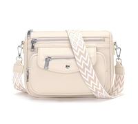 YISUOHOOM Sac Bandouliere Femme Multipoches Sac a Main Femme Bandoulière Beige Clair Avec 5 poches zippées et 7 compartiments