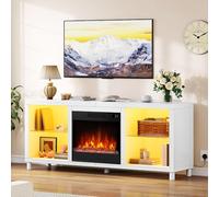YITAHOME 148 cm Meuble TV Cheminée Electrique pour TV de 55/60/65", Cheminée électrique avec Chauffage, cheminée, Effet Flamme, télécommande, éclairage LED et minuterie minuteur & Thermostat (Blanc)