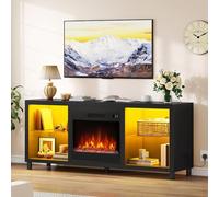 YITAHOME 148 cm Meuble TV Cheminée Electrique pour TV de 55/60/65", Cheminée électrique avec Chauffage, cheminée, Effet Flamme, télécommande, éclairage LED et minuterie minuteur & Thermostat (Noir)