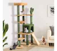 YITAHOME 153 cm Arbre à Chat en Forme de Cactus avec Brosse d'Auto-Toilettage, Tour d'escalade pour Chats avec Niche pour Chat, Perchoir Supérieur, Poteaux à Gratter et Planche en Sisal, Balles