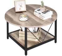 YITAHOME 2 étages Table basse - étagère de rangement - ronde - table d'appoint - Table café - Beige