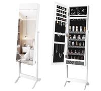 YITAHOME 2 in 1 Jewelry Cabinet with Full Length Mirror, Standing Large Capacity Jewelry Armoire Organizer with 2 Drawers, 3 Angel Adjustable, White