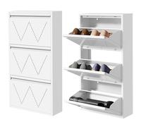 YITAHOME 2 Pièces Armoire à Chaussures en Métal avec 3 Rabats - Meuble à Chaussures étroit - Étagère à Chaussures - Montage Mural - avec Design de Ventilation, 50 x 15 x 108 cm - Blanc