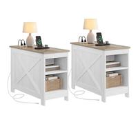 YITAHOME 2PCS Table d'appoint avec Prise de Courant, Table de Charge avec Espace de Rangement à Double Couche, 60 X 30 X 50 cm Table de Chevet pour Espaces, Salon, Chambre à Coucher