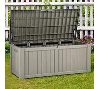 YITAHOME 460L Coffre de Jardin Exterieur Grande, Coffre de Rangement Exterieur Etanche, Boîte Coffres Rangement Extérieur en Resine avec Poignées Latérales pour Terrasse Balcon, Marron Clair