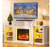 YITAHOME 72" Cheminée électrique avec Chauffage, Effet Flamme 3D réaliste Éclairage, Meuble TV LED avec étagères en réglables, Télécommande Minuterie Thermostat, Blanc