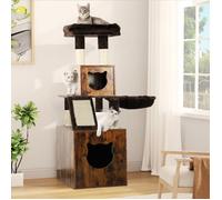 YITAHOME Arbre à Chat - avec Bac à Litière - avec Panier - Meuble de Litière 4 en 1 - Griffoir pour Chats
