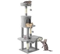 YITAHOME Arbre à Chat Stable avec griffoir, Arbre à Plusieurs Niveaux avec hamac et perchoir pour Chat d'intérieur, Gris