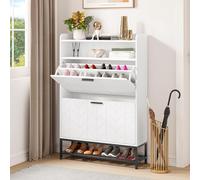 YITAHOME Armoire à Chaussures Autoportante avec 2 Tiroirs Rabattables, Rangement en Bois avec Étagère Ouverte pour Salon, Entrée, Couloir