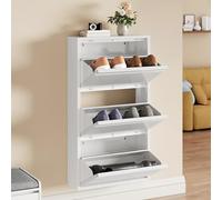 YITAHOME Armoire à Chaussures en Métal avec 3 Rabats - Meuble à Chaussures étroit - Étagère à Chaussures - Montage Mural - avec Design de Ventilation, 50 x 15 x 108 cm - Blanc