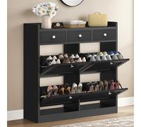 YITAHOME Armoire à Chaussures étroite avec 4 abattants, Armoire à Chaussures avec tiroir pour entrée, Couloir (Noir)