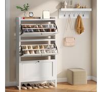 YITAHOME Armoire à Chaussures, étroite, Blanche, avec 3 Portes battantes et Porte-Manteau, 5 Crochets, 60 x 25 x 130 cm, étagère réglable, pour Couloir, Salon, Convient pour Talons Hauts