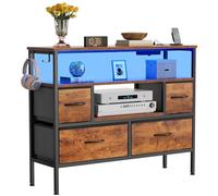 YITAHOME Armoire à tiroirs en Tissu avec Prises de Courant et lumières Del - Commode en Tissu avec 4 tiroirs et 2 Crochets, Convient aux téléviseurs jusqu'à 81,3 cm, Commode pour Chambre à Coucher