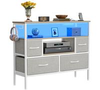 YITAHOME Armoire à tiroirs en Tissu avec Prises de Courant et lumières LED, Commode en Tissu avec 4 tiroirs et 2 Crochets, Convient aux téléviseurs jusqu'à 81,3 cm, Commode pour Chambre à Coucher