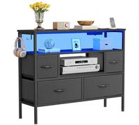 YITAHOME Armoire à tiroirs en Tissu avec Prises de Courant et lumières LED, Commode en Tissu avec 4 tiroirs et 2 Crochets, Convient aux téléviseurs jusqu'à 81,3 cm, Commode pour Chambre à Coucher