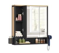 YITAHOME Armoire de Bain avec éclairage, 3 Portes LED Armoire de Bain avec Miroir, Prises électriques, Armoire de Salle de Bain Suspendue, Armoire Murale, Miroir de Salle de Bain, 70W x 15D x 75H cm