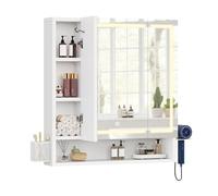 YITAHOME Armoire de Bain avec éclairage, 3 Portes LED Armoire de Bain avec Miroir, Prises électriques, Armoire de Salle de Bain Suspendue, Miroir de Salle de Bain, 70W x 15D x 75H cm, Blanche