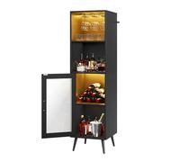 YITAHOME Armoire de bar avec lumières LED réglables, bar à café avec casier à vin, crochets et porte en acrylique, buffet de cuisine pour bar, salle à manger, salon, noir