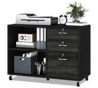 YITAHOME Armoire de classement mobile avec 3 tiroirs verrouillables, pour bureau à domicile, armoire de rangement en bois pour documents format A4, format lettre, table d'imprimante avec compartiments