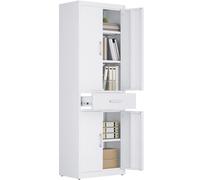YITAHOME Armoire de classement verrouillable avec 3 étagères réglables pour Bureau, Cuisine, Garage, 180 x 60 x 34 D, Blanc