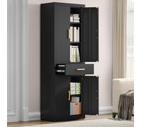 YITAHOME Armoire de classement Verticale avec tiroirs 3 étagères réglables, pour Garage, Bureau, 180 H x 60 W x 34 D, Noir (Pas de Panneau arrière Contre Le Mur)