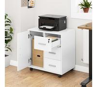 YITAHOME Armoire de rangement mobile à 3 tiroirs verrouillables pour bureau à domicile, support d'imprimante, armoire de rangement avec tiroirs, 1 porte et 4 roulettes, 60 x 40 x 57 cm (blanc)