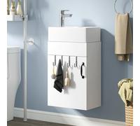 YITAHOME Armoire de Salle de Bain, lavabo avec Porte, lavabo avec lavabo, Armoire de Rangement, Meuble de lavabo avec 2 Crochets, pour Salle de Bain, Cuisine, Blanc, Robinet Non Inclus