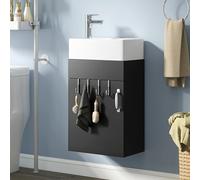 YITAHOME Armoire de Salle de Bain, lavabo avec Porte, lavabo avec lavabo, Armoire de Rangement, Meuble de lavabo avec 2 Crochets, pour Salle de Bain, Cuisine, Noir, Robinet Non Inclus