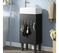 YITAHOME Armoire de Salle de Bain, lavabo avec Porte, lavabo avec lavabo, Meuble sur Pied, 2 Crochets, pour Salle de Bain, Cuisine, Noir, Robinet Non Inclus