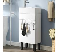 YITAHOME Armoire de Salle de Bain, lavabo avec Porte, lavabo avec lavabo, Meuble sur Pied, 2 Crochets, pour Salle de Bain, Cuisine, Blanc, Robinet Non Inclus