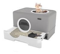 YITAHOME Bac à litière Hop in pour Chat avec Couvercle, sans Odeur, avec tiroir Coulissant et Pelle à déchets (Gris)