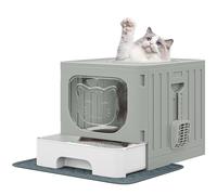 YITAHOME Bac à litière pour Chat avec Couvercle, Grand bac à litière fermé, Couvercle inodore, Anti-éclaboussures, avec tiroir, Pelle à litière, bac à litière Pliable avec Couvercle (Gris)