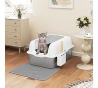 YITAHOME Bac à litière pour Chat en Acier Inoxydable avec Tapis de litière, 60 x 40 x 30 cm, Taille XXL, Grande litière fermée en métal avec Pelle, Fond antidérapant, côtés supérieurs Anti-Fuite, Non