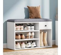 YITAHOME Banc à Chaussures avec Assise, Banc de Rangement, rembourré, 3 Compartiments Ouverts et tiroir en Tissu, Peut contenir des Bottes, étagère à Chaussures pour Salon, Couloir, Blanc/Gris, 78 x