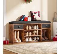 YITAHOME Banc à Chaussures, Banc de Rangement, avec 2 Tiroir et 5 Compartiments, Étagère à Chaussures, Siège Rembourré, Couloir, Entrée, Chambre, 30 x 105 x 50 cm, Marron Rustique et Noir