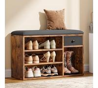 YITAHOME Banc à Chaussures, Meuble Chaussure avec Tiroir et Casiers Ouverts, Siège Rembourré, pour Entrée, Couloir, Placard, Marron Rustique et Noir d’Encre