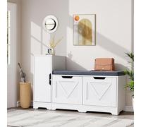 YITAHOME Banc à Chaussures, Meuble Chaussure Banc avec Siège Rembourré et Coussin, Double Porte Ouverte Rangement Chaussure avec Armoires Latérales, Meuble d'Entrée, 105 x 37 x 65.5cm, Blanc