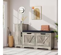 YITAHOME Banc à Chaussures, Meuble Chaussure Banc avec Siège Rembourré et Coussin, Double Porte Ouverte Rangement Chaussure avec Armoires Latérales, Meuble d'Entrée, 105 x 37 x 65.5cm, Gris