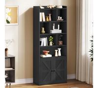 YITAHOME Bibliothèque à 4 Niveaux avec Portes et Placard, étagère de Rangement sur Pied, Compartiment Ouvert, idéale pour la Maison, Le Bureau, Le Salon ou la Chambre, Noire, 60 x 30 x 159 cm